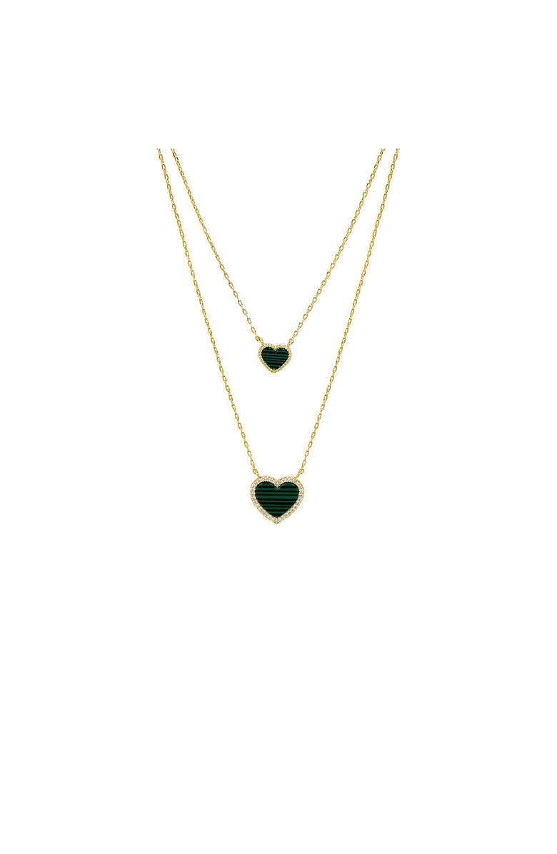 BY ADINA EDEN Pave Outline Double Heart Colored Stone Two In One Necklace, Main, color, 