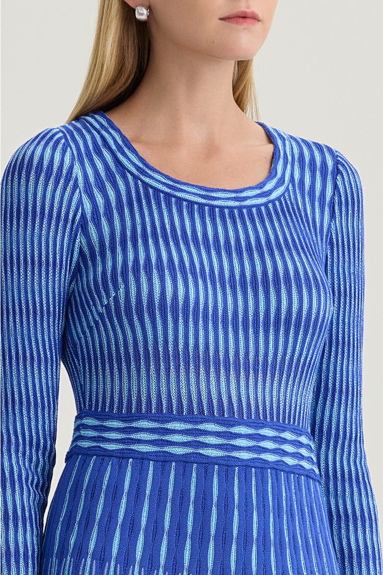 Linear Pointelle Lined Tonal Soft Knit Fit-N-Flare Midi Dress, Alternate, color, Sapphire Sea/Serene