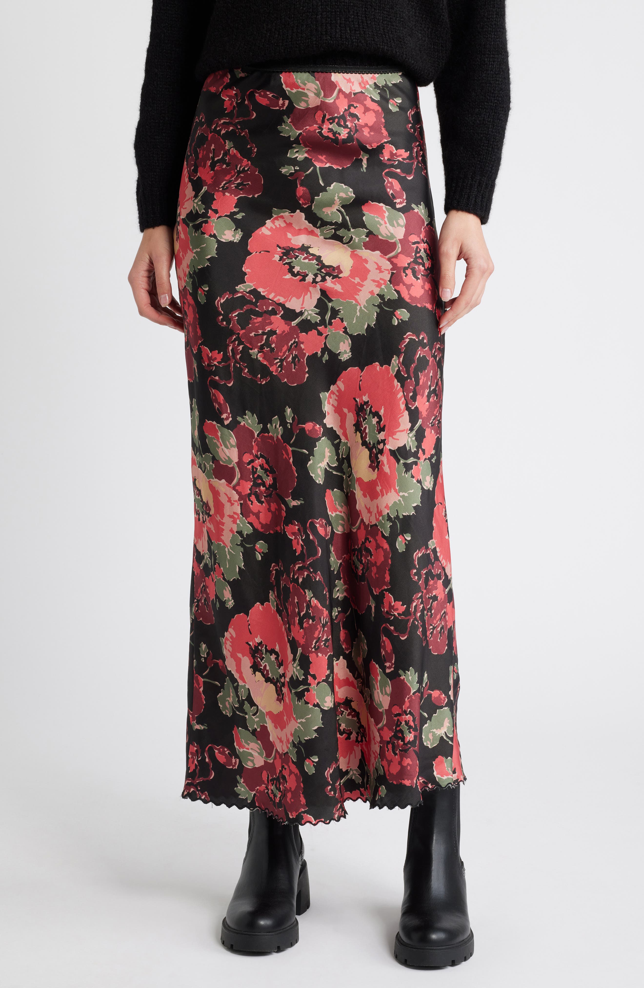 THE GREAT. The Seabank Floral Satin Maxi Skirt