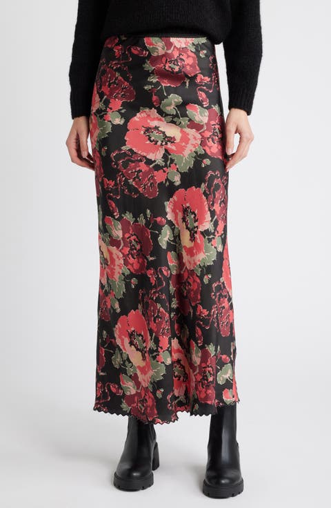 The Seabank Floral Satin Maxi Skirt
