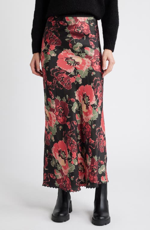 THE GREAT. The Seabank Floral Satin Maxi Skirt in Charming Rose 