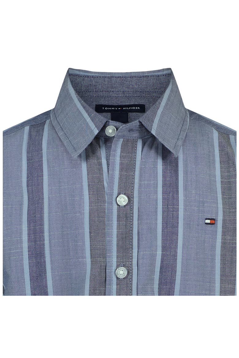 Kids' Track Stripe Button-Up Shirt, Alternate, color, VINTAGE INDIGO