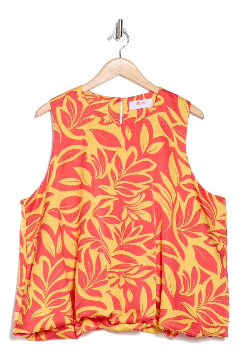 Print Bubble Hem Satin Top, Alternate, color, ORANGE/ YELLOW