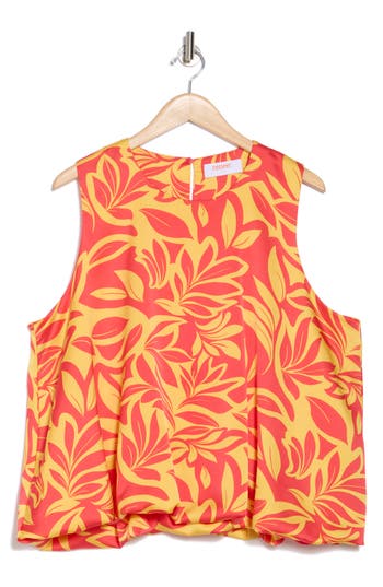 Shop Renee C Print Bubble Hem Satin Top In Orange/yellow