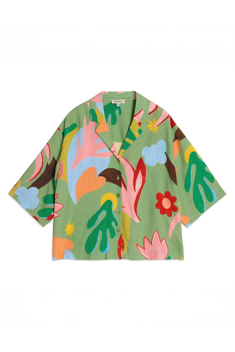 Short Sleeve Relaxed Collar Resort Shirt, Alternate, color, Green