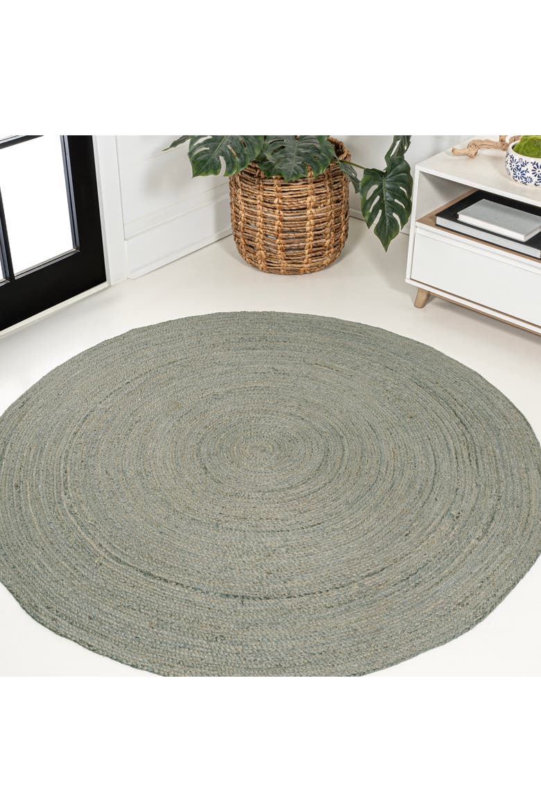 Zara Braided Coastal Cottage Round Jute Round Area Rug, Alternate, color, Gray