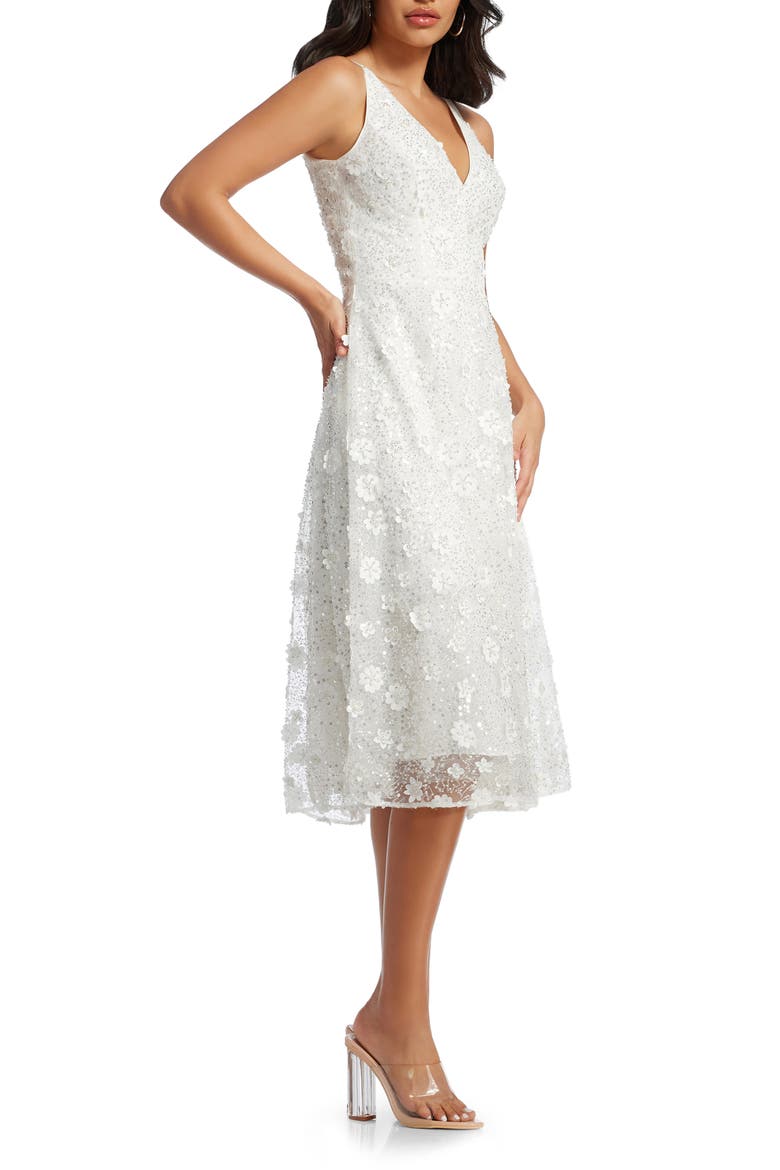 Elisa Floral Appliqué Sequin Fit & Flare Dress, Alternate, color, IVORY