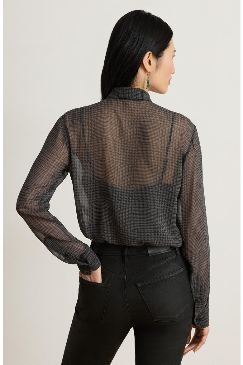 Tie Neck Glen Plaid Chiffon Shirt, Alternate, color, GREY