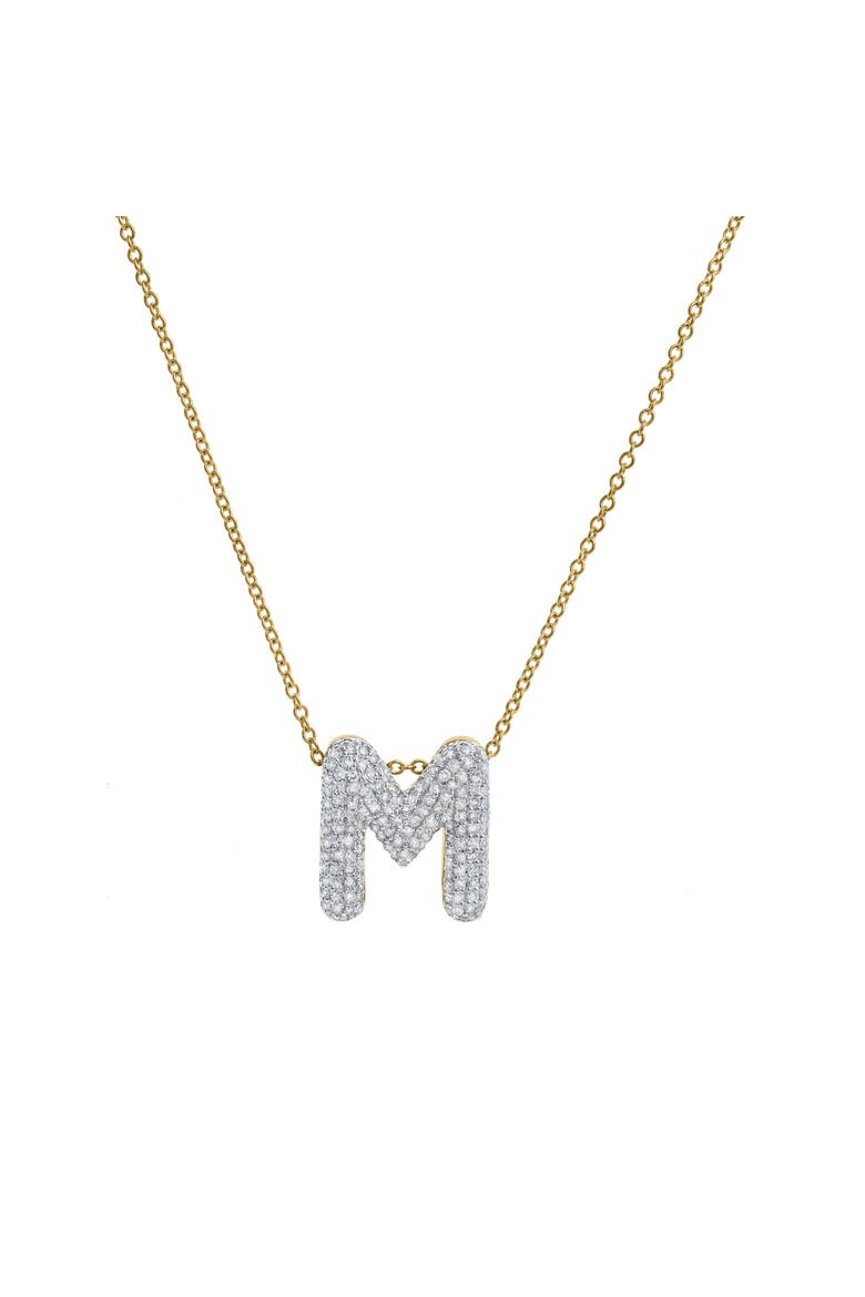 Big Bubble Initial Letter 14K Yellow Gold Diamond Pendant Necklace, Main, color, Gold M