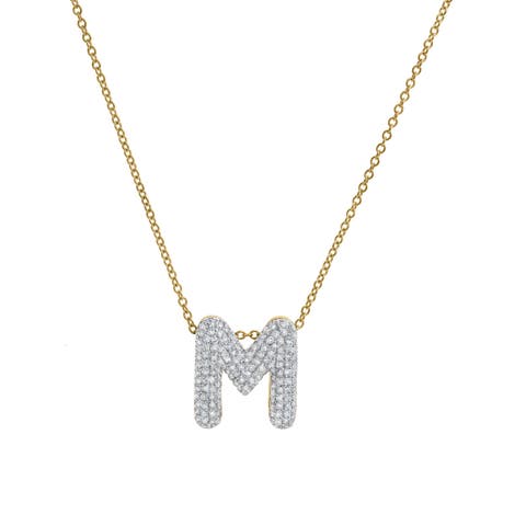 Big Bubble Initial Letter 14K Yellow Gold Diamond Pendant Necklace