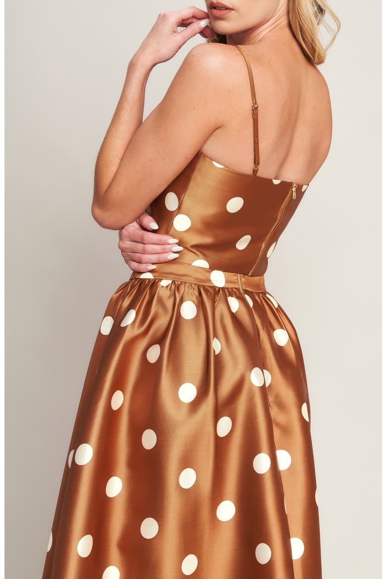 Polka Dot Satin Crop Top, Alternate, color, CARAMEL