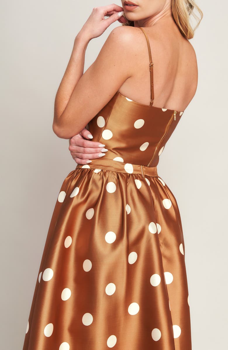 FLYING TOMATO Polka Dot Satin Crop Top, Alternate, color, Caramel