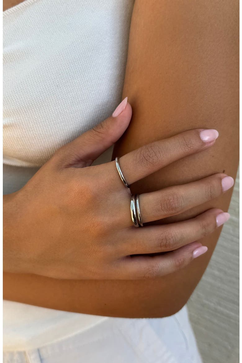 Set of 3 Stackable Band Rings, Alternate, color, SILVER