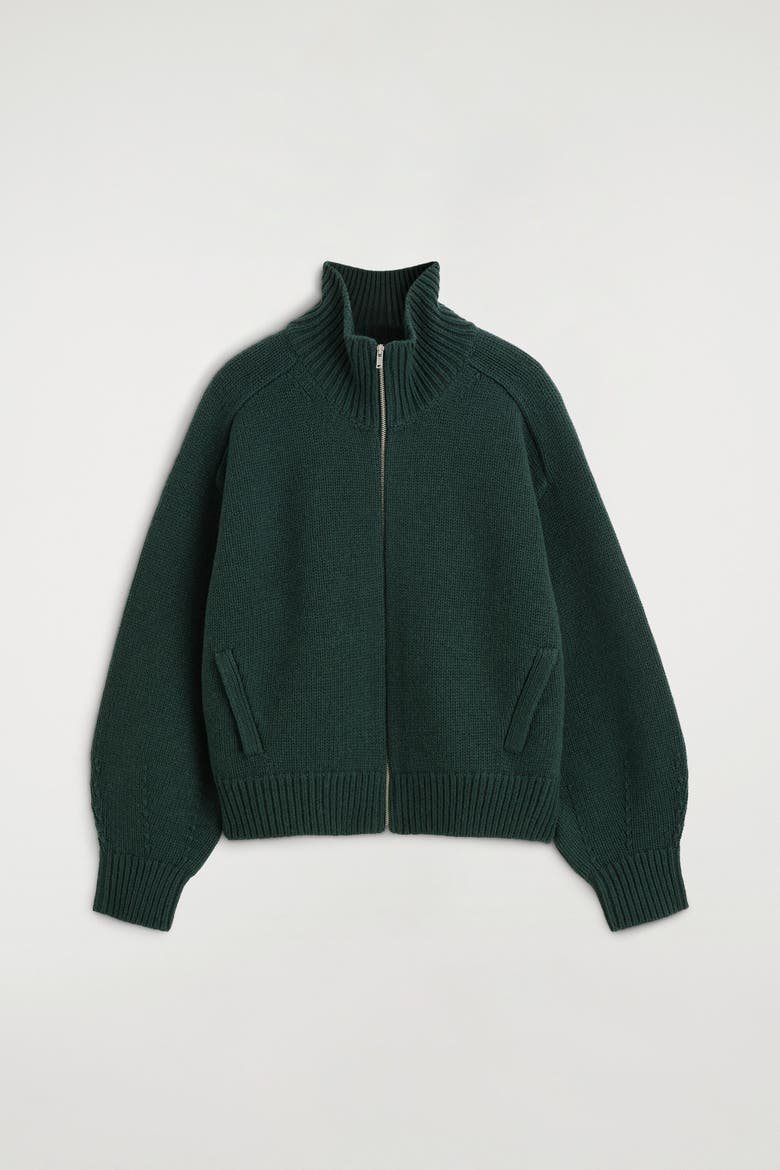 Rounded Wool Mock-Neck Zip-Up Jacket, Alternate, color, DARK GREEN