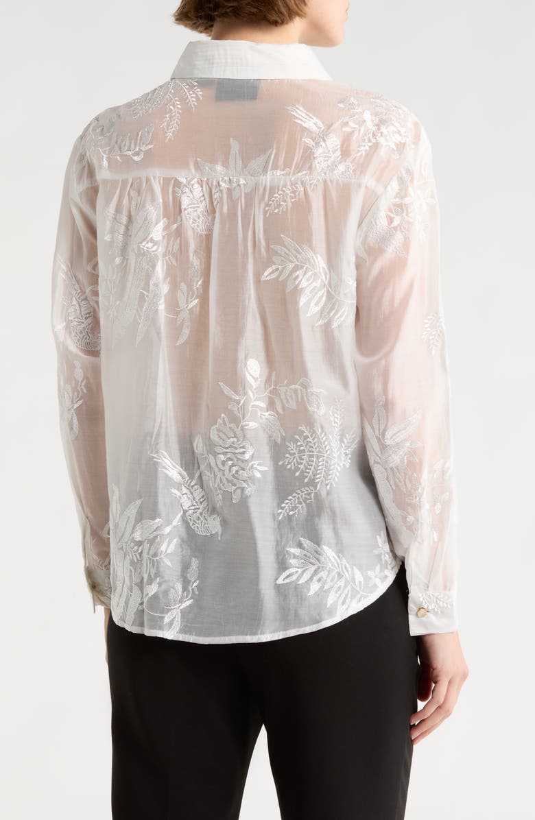 Forgotten Grace Floral Embellished Button-Up Shirt, Alternate, color, White