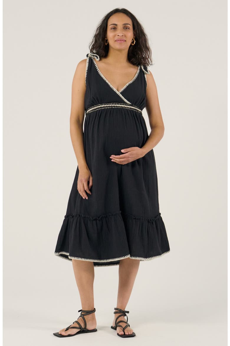 Maternity and Nursing Behemian Midi Dress Gaia, Main, color, Black
