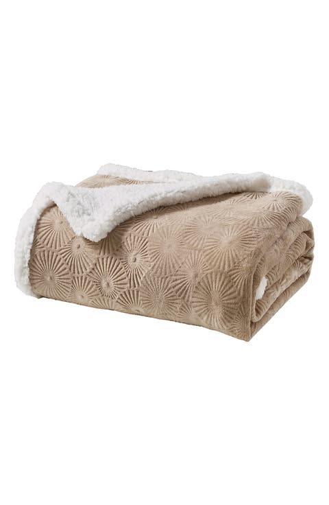 Embossed Caesar Faux Shearling Throw Blanket