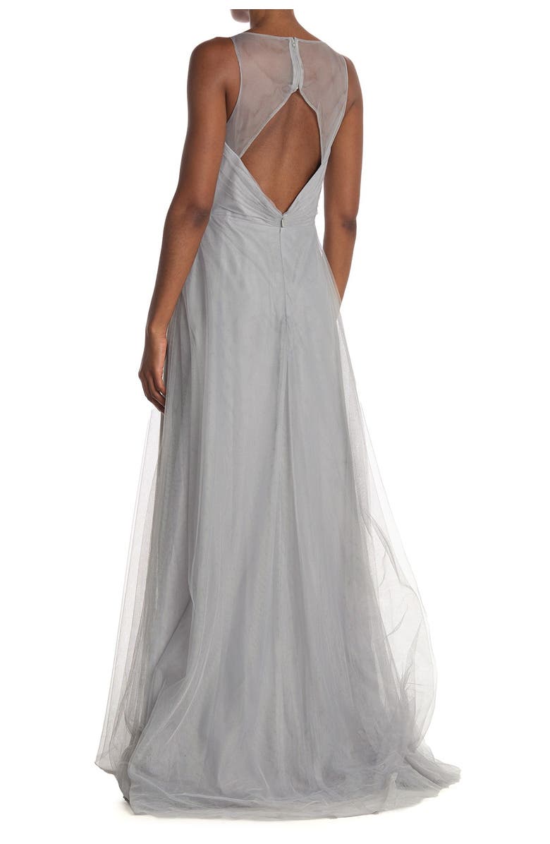 Monique Lhuillier Bridesmaids Back Cutout Pleat Tulle Gown, Main, color,