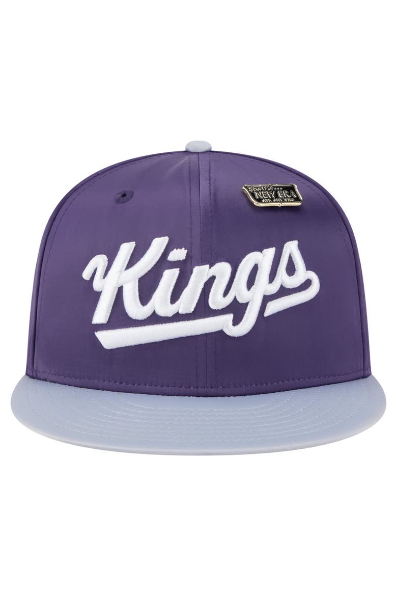 Men's New Era  Purple/Gray Sacramento Kings Throwback Satin Vintage Pin Two-Tone 59FIFTY Fitted Hat, Alternate, color, Purple