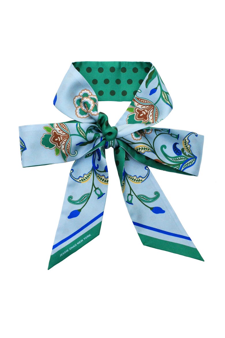 Silk Skinny Scarf Aqua Paisley, Alternate, color, Green