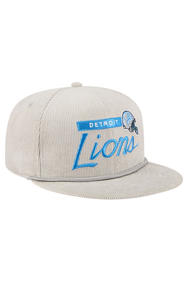 Men's New Era Gray Detroit Lions Cord Rope Corduroy 9FIFTY Snapback Hat, Alternate, color, Gray