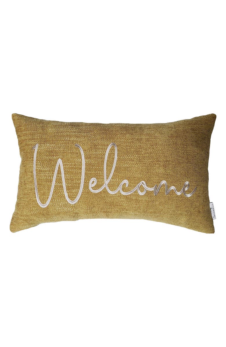 STUDIOCHIC Sentiments Welcome Embroidered Accent Pillow, Main, color, Yellow