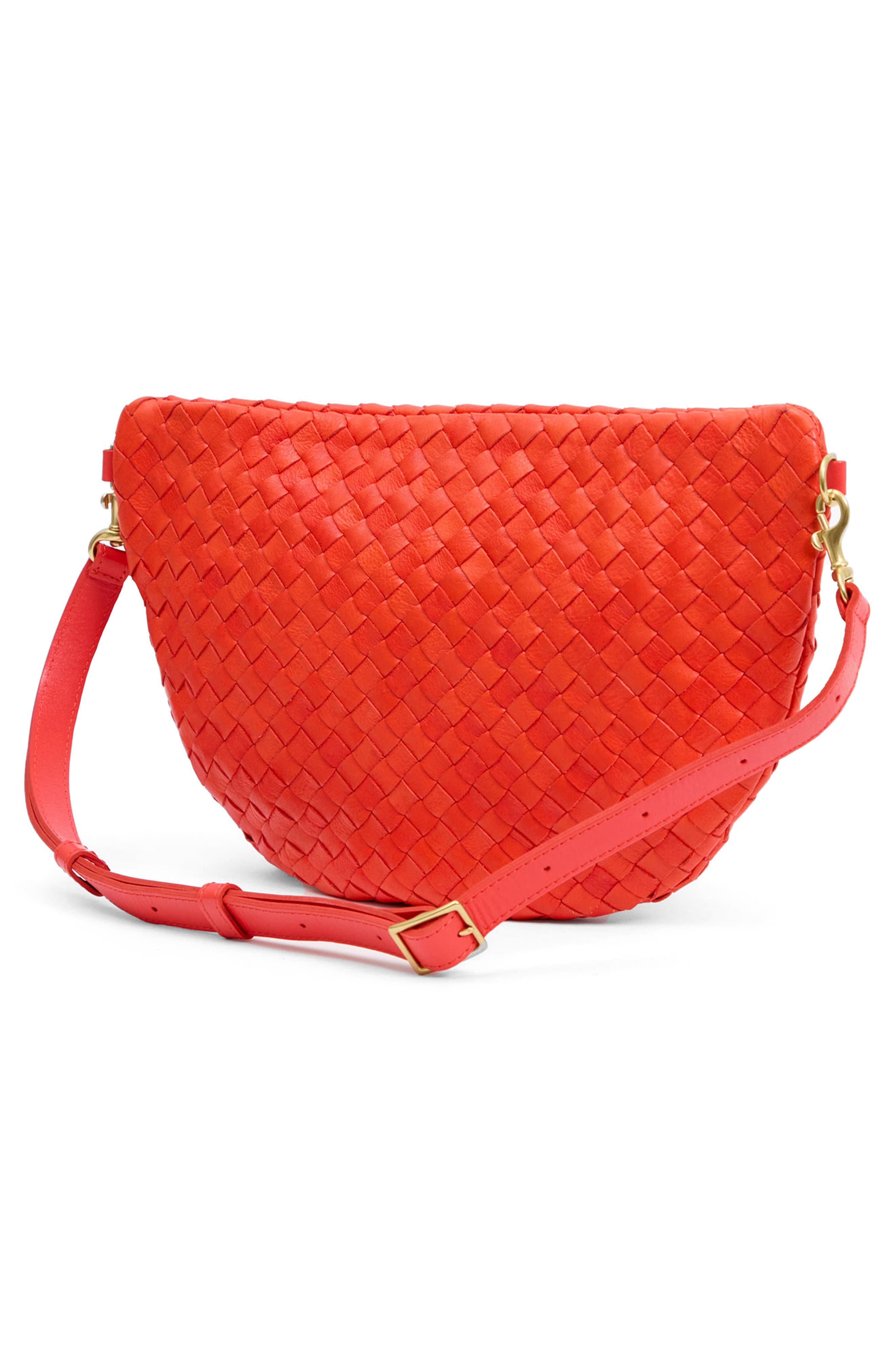 Clare V. Grande Woven Leather Belt Bag, Alternate, color, Bright Poppy
