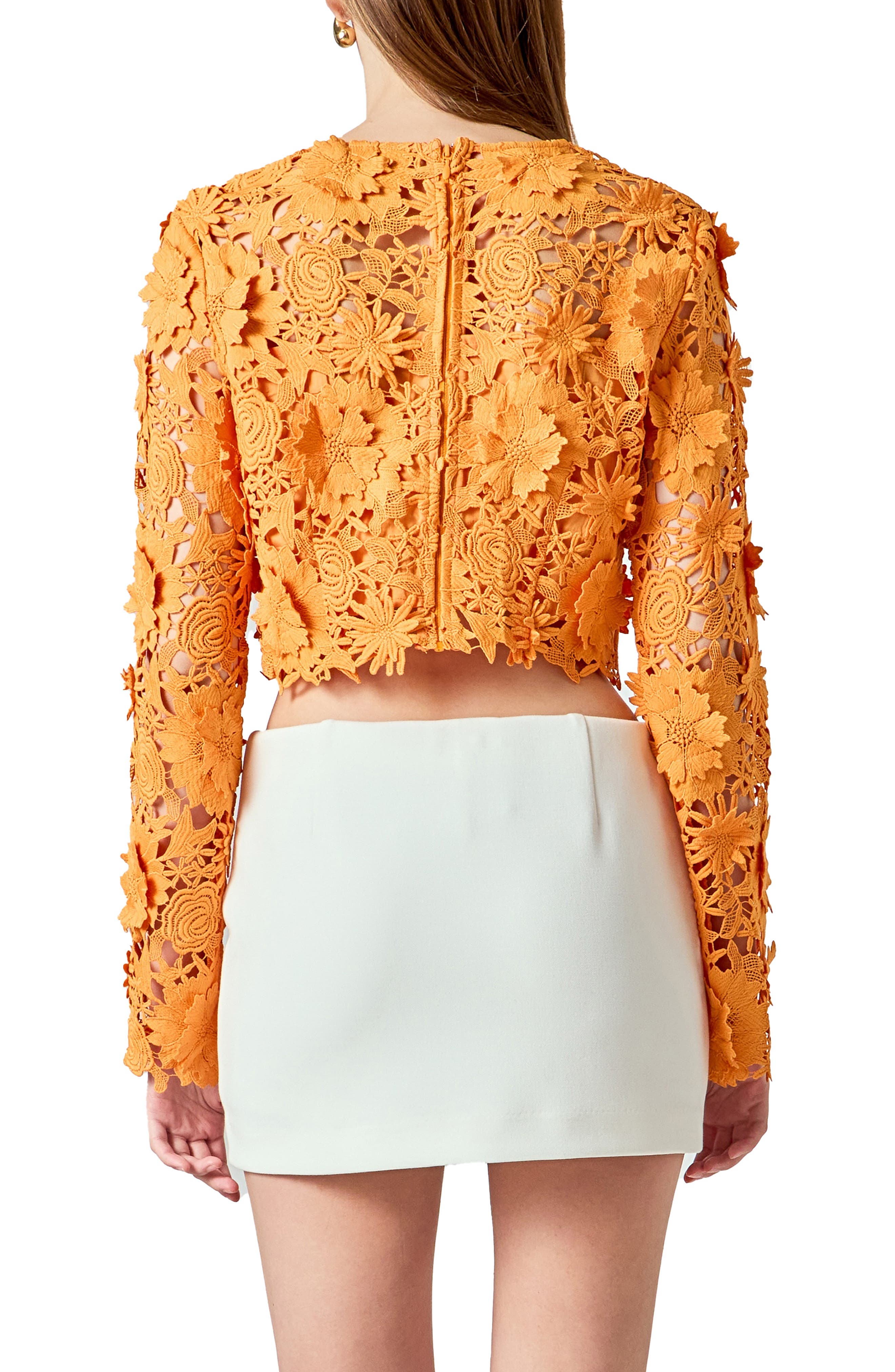 Floral Lace Long Sleeve Crop Top - image 2
