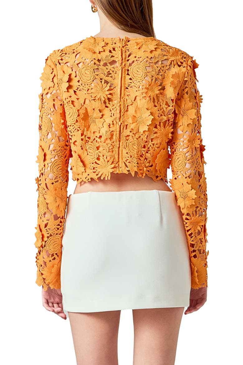 Floral Lace Long Sleeve Crop Top, Alternate, color, ORANGE