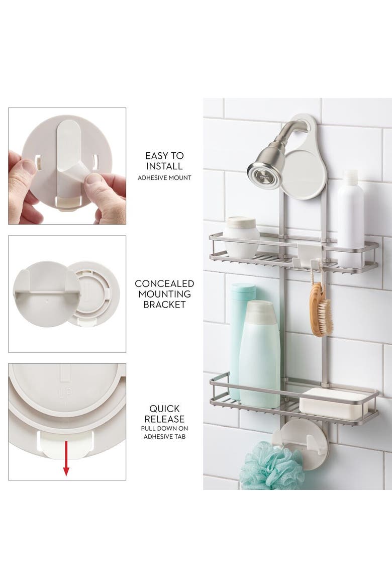 Hanging Shower Caddy with Accessory Hooks - Satin, Alternate, color, Satin