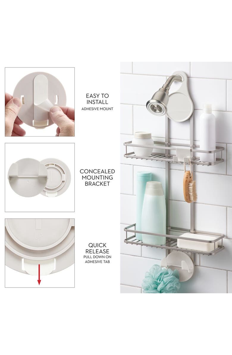 iDesign Hanging Shower Caddy with Accessory Hooks - Satin, Alternate, color, Satin
