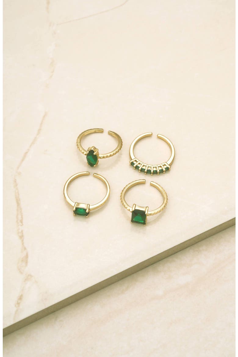 Set of 4 Cubic Zirconia Adjustable Rings, Alternate, color, GREEN