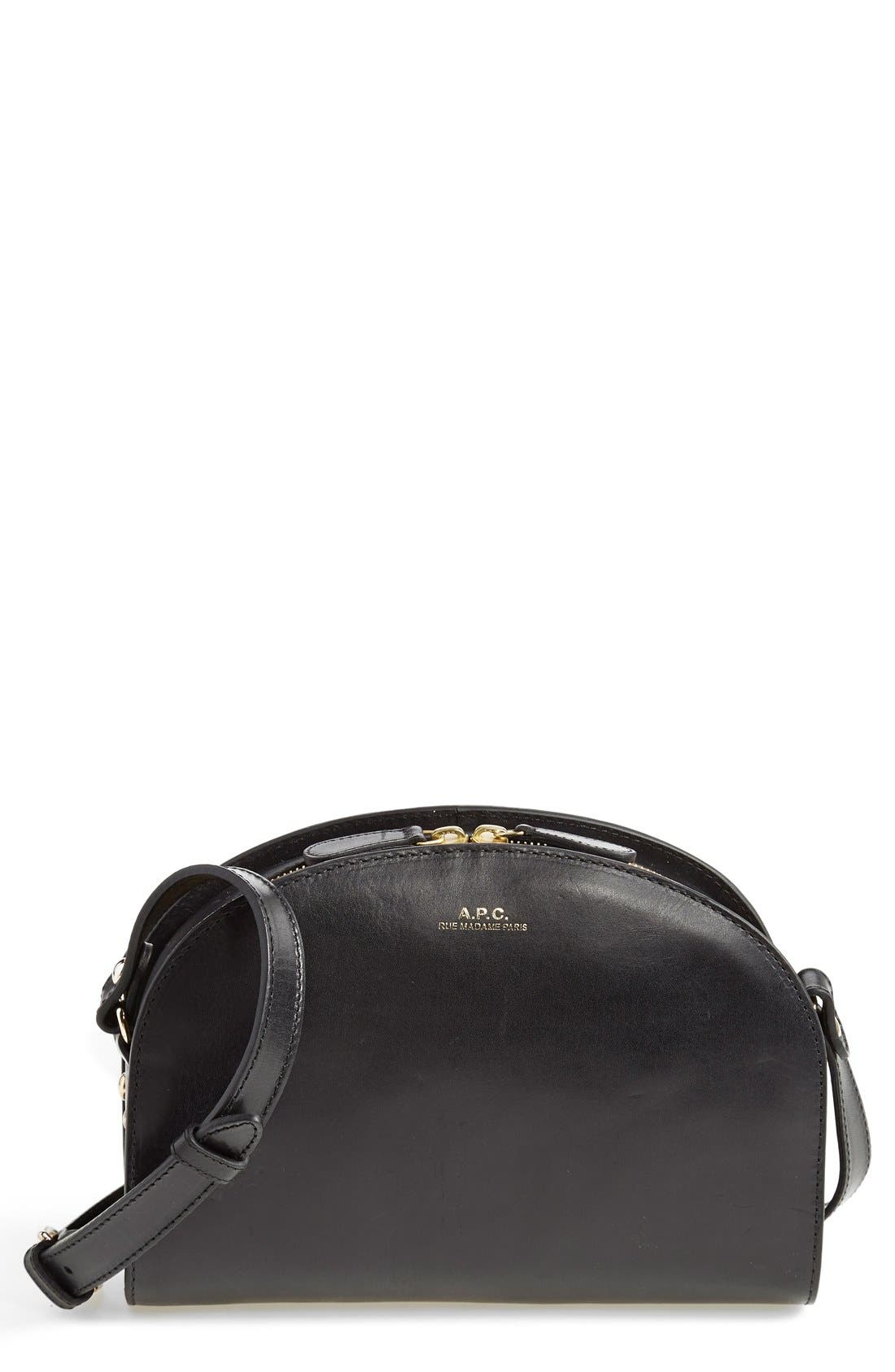 Sac Demi Lune Leather Crossbody Bag, Main, color, NOIR