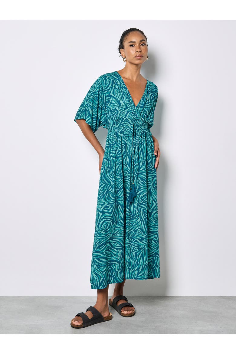 Zebra Swirl Tassel Detail Maxi Dress, Main, color, Teal