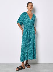 Apricot Zebra Swirl Tassel Detail Maxi Dress