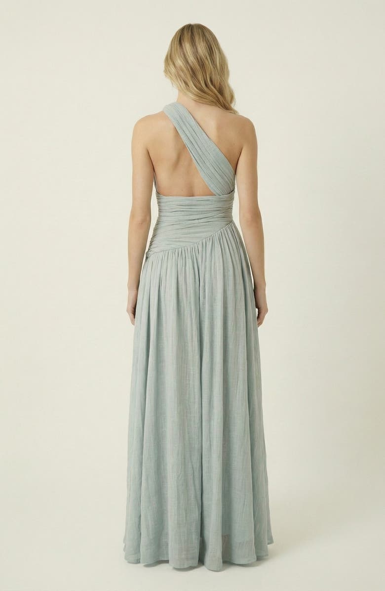 Modenaire Pleated One Shoulder Cutout Gown, Alternate, color, Sage Green