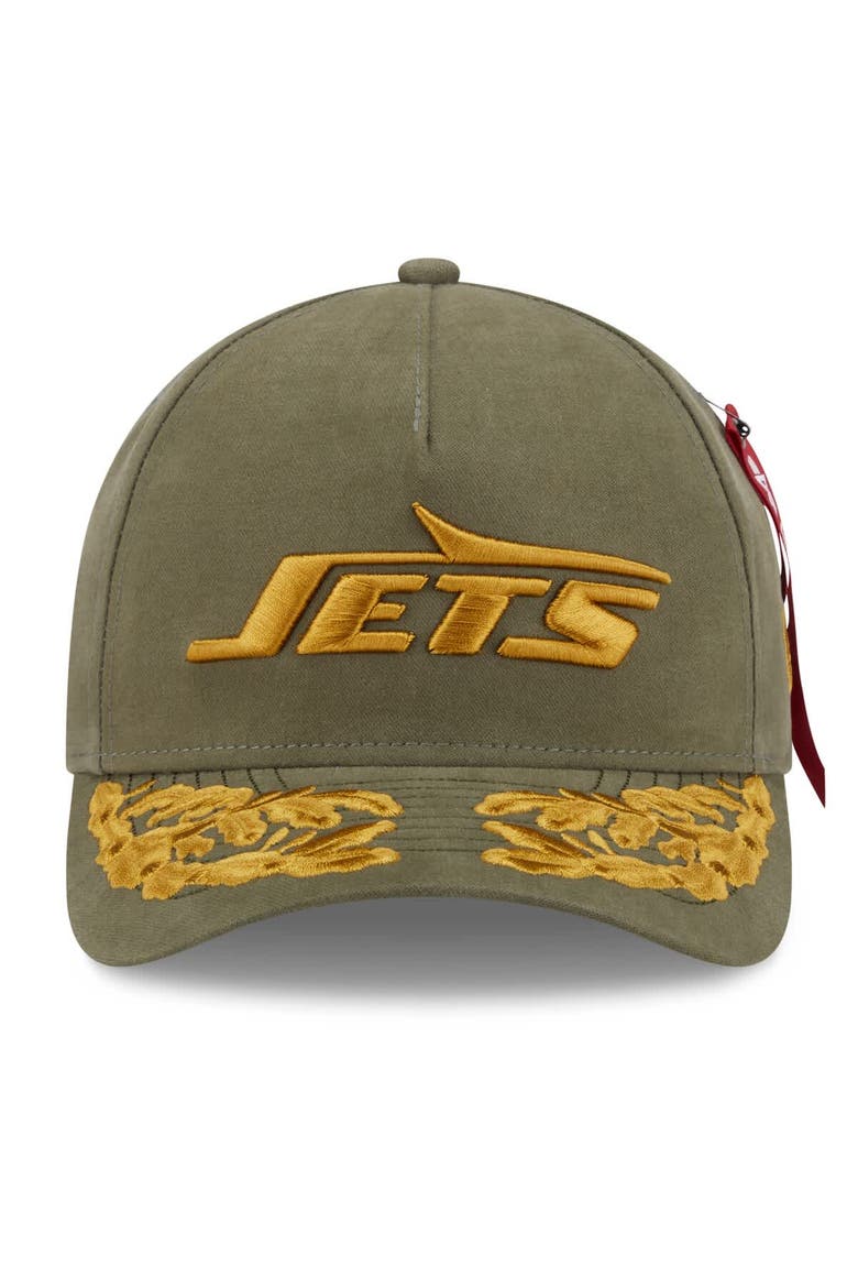 Men's New Era x Alpha Industries  Olive New York Jets A-Frame 9FORTY Adjustable Hat, Alternate, color, Olive