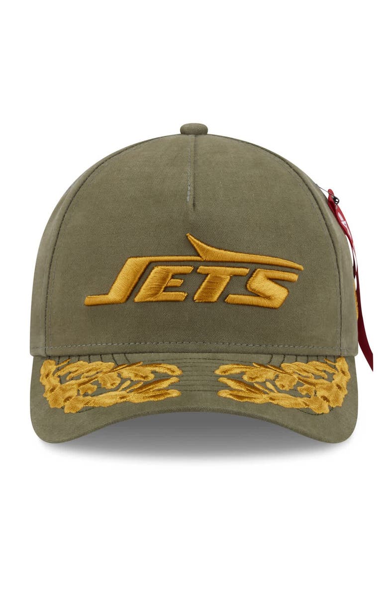 New Era x Alpha Industries Men's New Era x Alpha Industries  Olive New York Jets A-Frame 9FORTY Adjustable Hat, Alternate, color, Olive