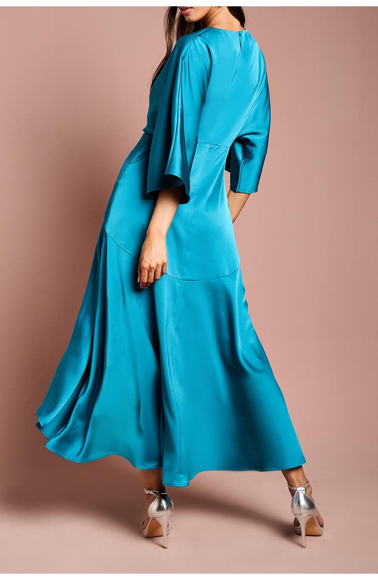 Coast Satin Crepe Ruffle Wrap Midi Dress, Alternate, color, Teal