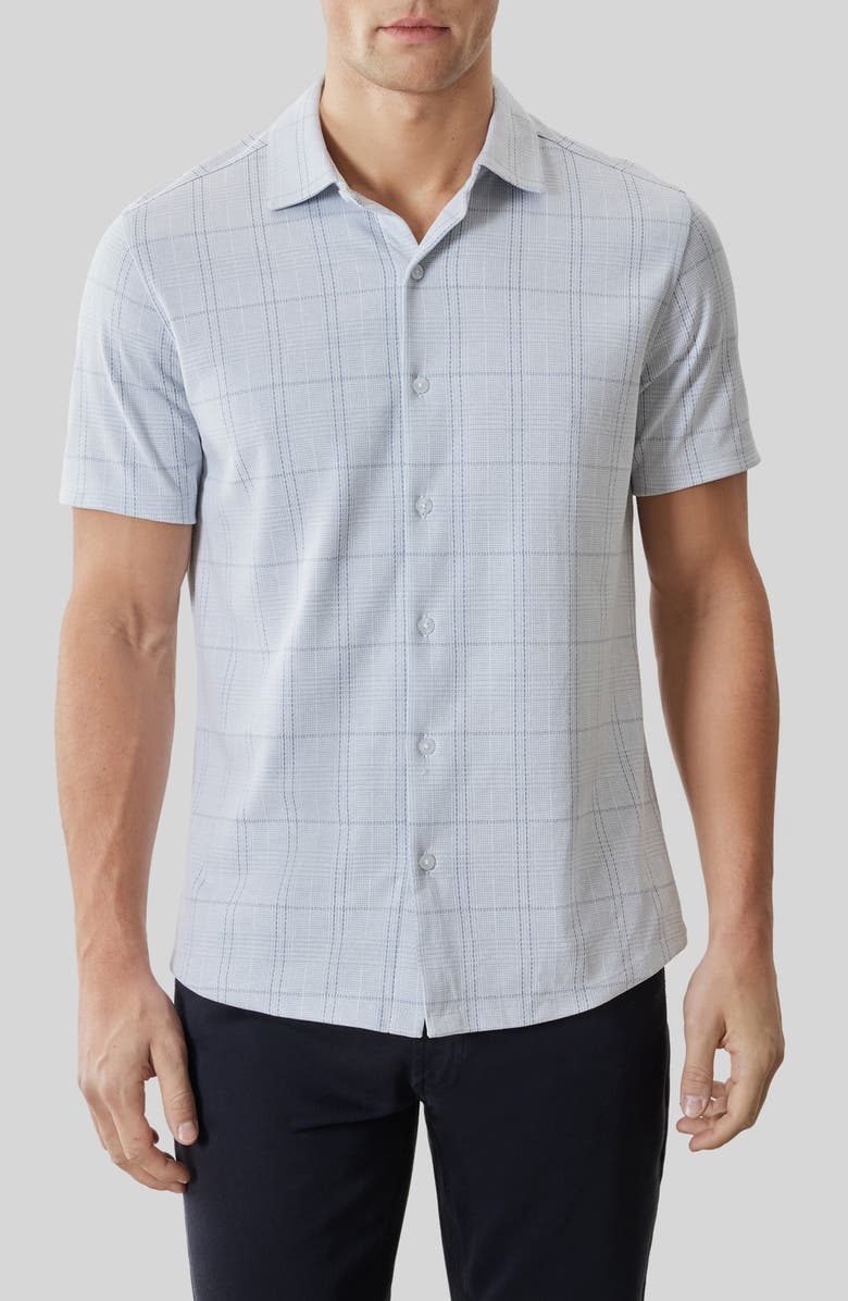 Robert Barakett Allister Short Sleeve Knit Button-Up Shirt, Main, color, Powder Blue