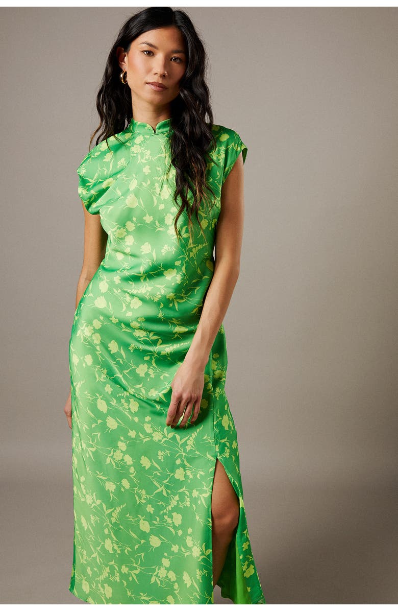 Warehouse Crinkle Satin Button Side Midi Dress, Alternate, color, Floral