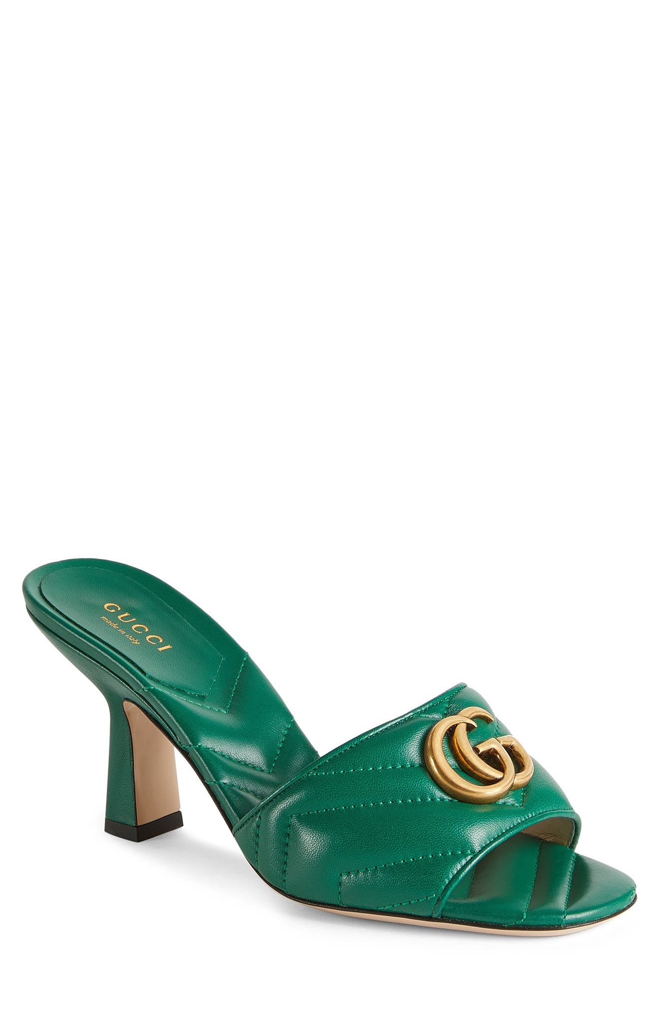GG Quilted Slide Sandal, Main, color, EMERALD