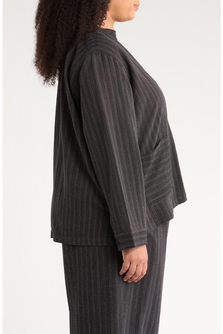 Stripe Mandarin Collar Shirt Jacket, Alternate, color, BLACK