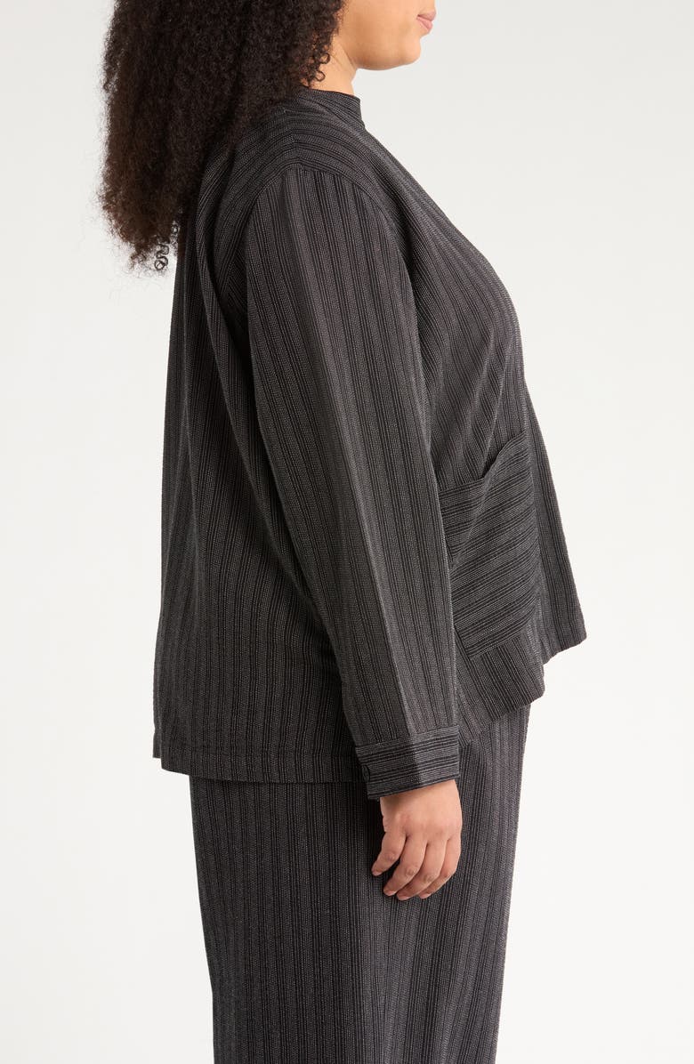 Eileen Fisher Stripe Mandarin Collar Shirt Jacket, Alternate, color, Black