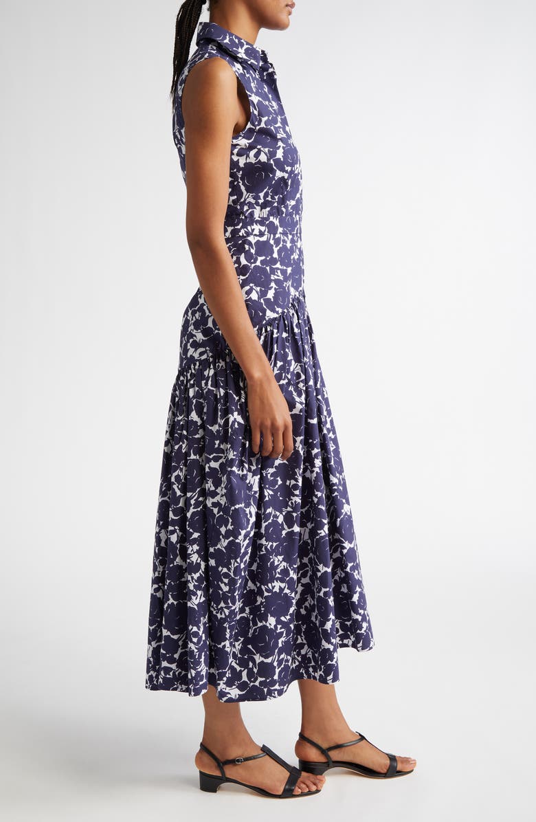 Michael Kors Collection Rose Print Drop Waist Cotton Poplin Midi Shirtdress, Alternate, color,