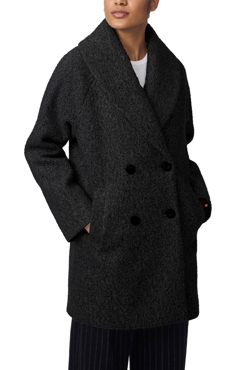 Bernardo Shawl Collar Double Breasted Faux Shearling Coat, Alternate, color, Black