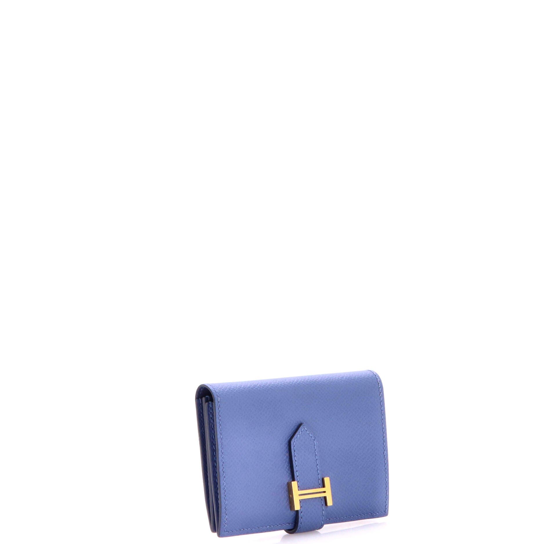 Pre-Owned Hermes Bearn Card Case Epsom, Alternate, color, Bleu Brighton