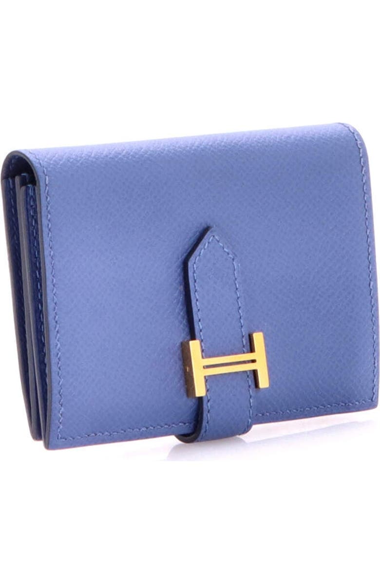 Pre-Owned Hermes Bearn Card Case Epsom, Alternate, color, Bleu Brighton