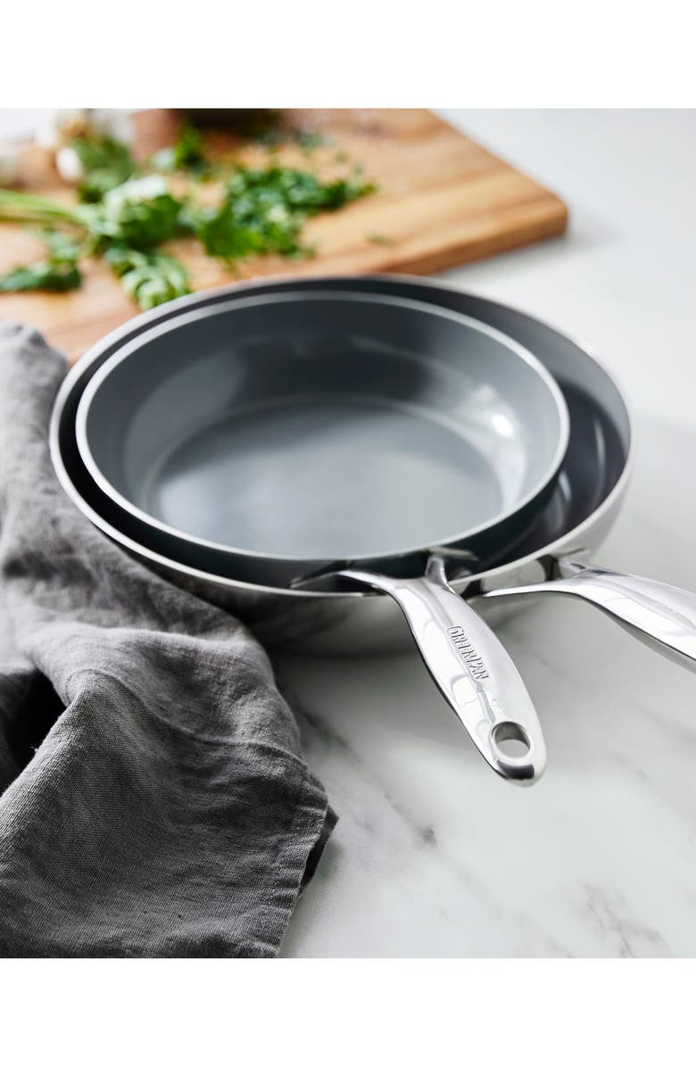 GreenPan Valencia Pro Stainless Steel Nonstick 8-Inch
10-Inch Fry Pan Set, Alternate, color, Stainless Steel
