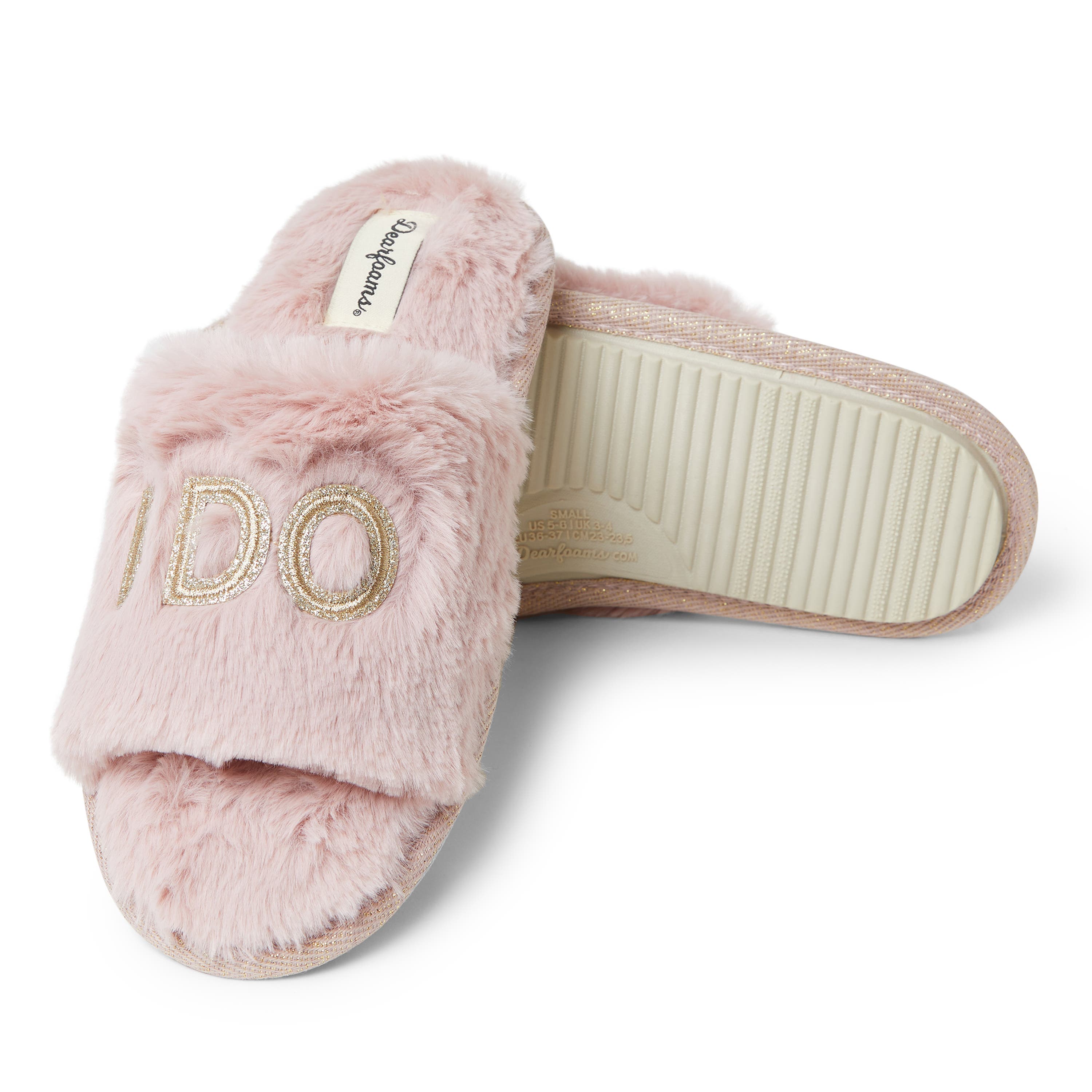DEARFOAMS Lane Bridal I Do Fuzzy Slide Slipper, Alternate, color, Pale Mauve